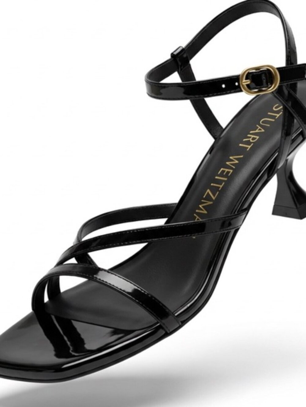 Stuart Weitzman Black Patent Strappy Oasis 50 Slingback Sandal. Sz: 6